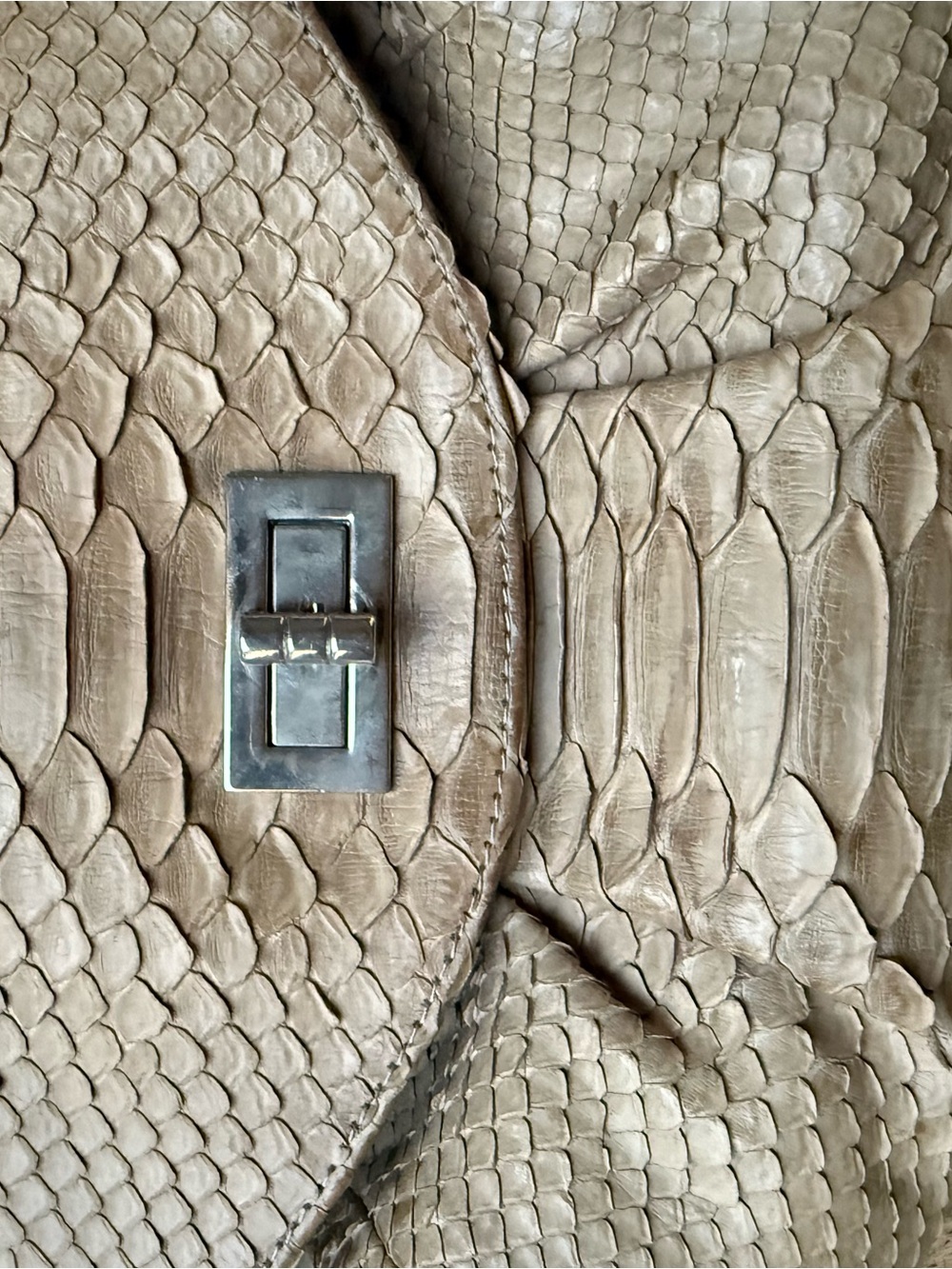 Beige real Python Chain Shoulder Bag - Picture 6 of 7